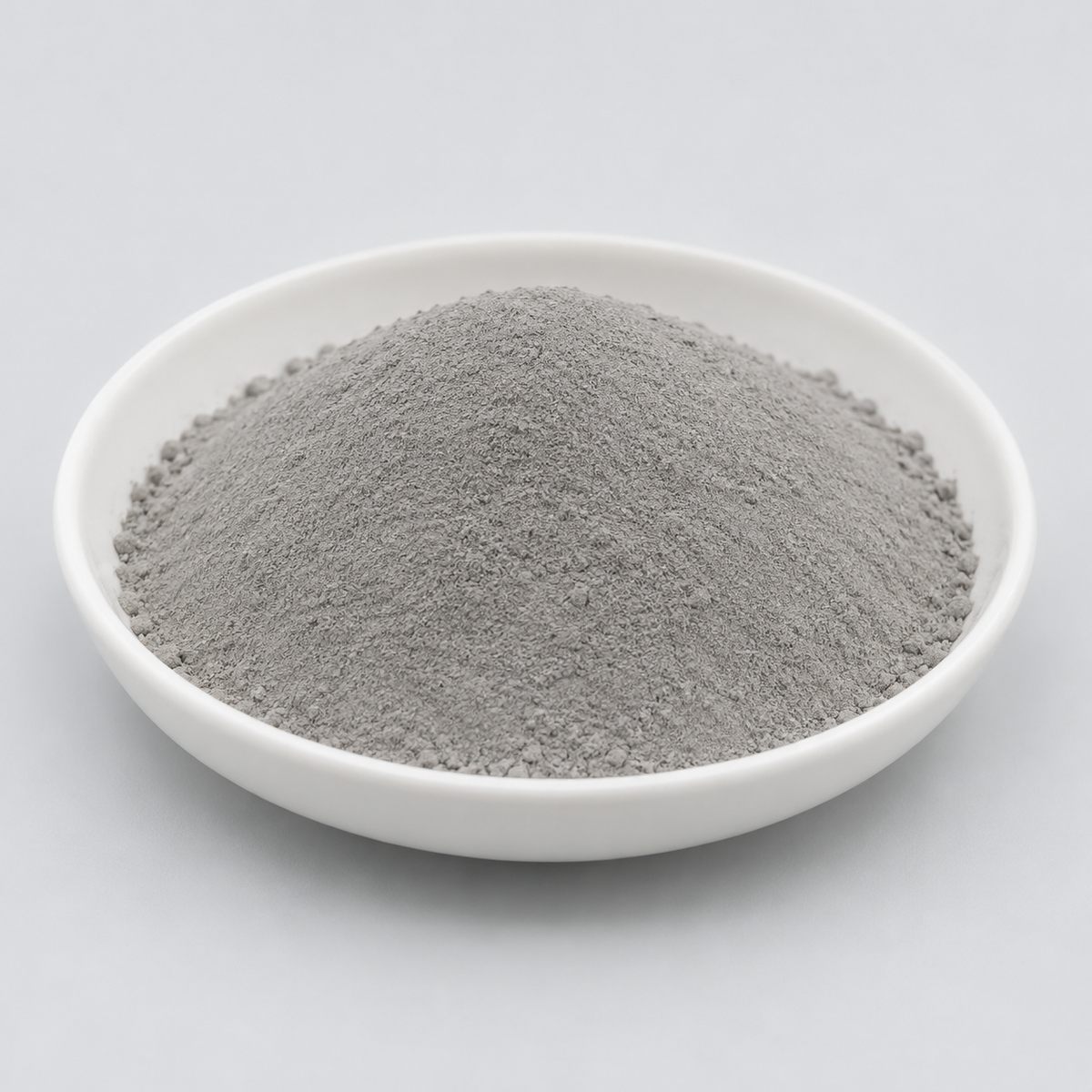 Representative image of 2024 Aluminum Alloy Spherical Powder: fine light gray 2024 aluminum alloy powder in a white dish