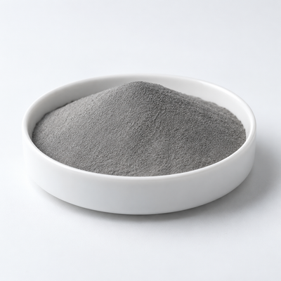 Representative image of 4047 Aluminum Alloy Spherical Powder: fine medium gray 4047 aluminum alloy powder in a white dish