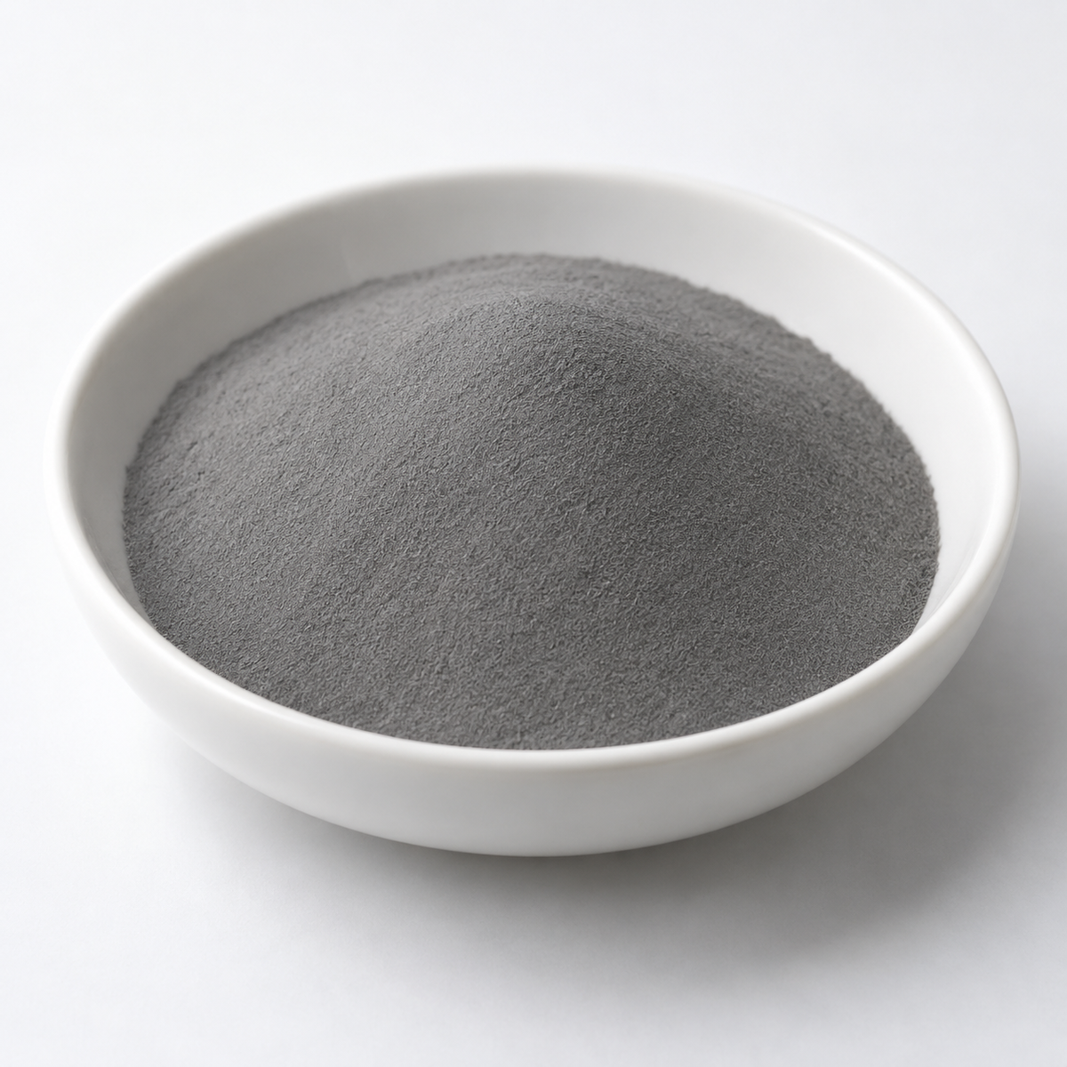 Representative image of AlSi10Mg Aluminum Alloy Spherical Powder: fine gray spherical alloy powder in a white dish