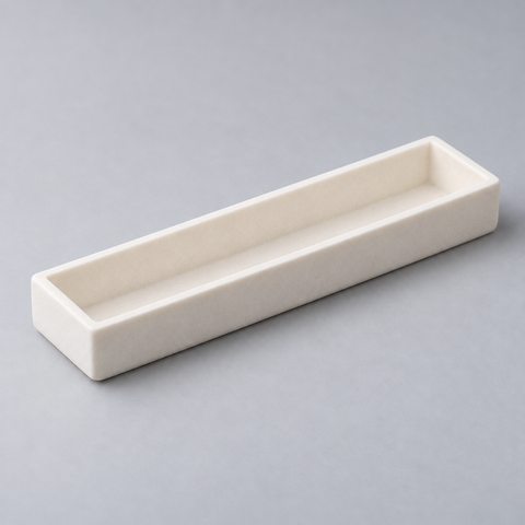 Representative product image of Alumina Boat: flat-bottom rectangular alumina ceramic boat.