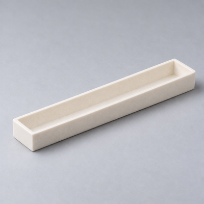 Representative image of Alumina Evaporation Boat: flat-bottom rectangular alumina ceramic boat with equal-height straight walls.