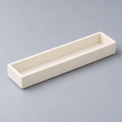 Representative image of Boron Nitride Boat: flat-bottom rectangular boron nitride ceramic boat with equal-height straight walls.