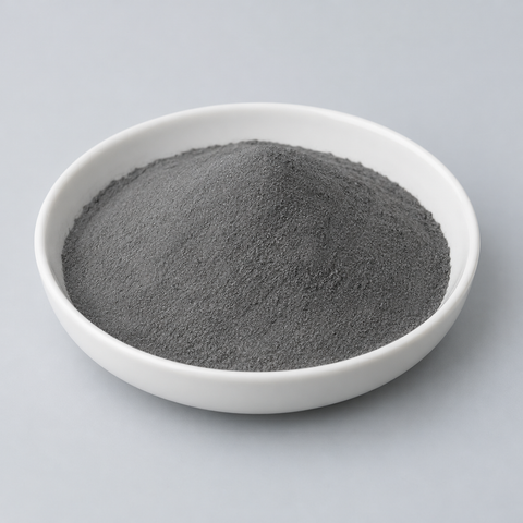 Representative image of CoCrFeNi High-Entropy Alloy Spherical Powder: fine medium-dark gray CoCrFeNi alloy powder in a white dish