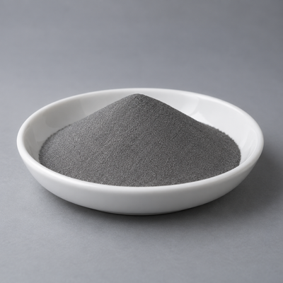 Representative image of CoCrMoW Cobalt Alloy Spherical Powder: fine neutral gray CoCrMoW spherical cobalt alloy powder in a white dish