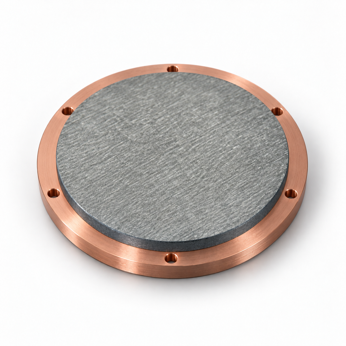 Representative image of Copper(I) Sulfide Sputtering Targets, bonded to a six-hole copper mounting backplate