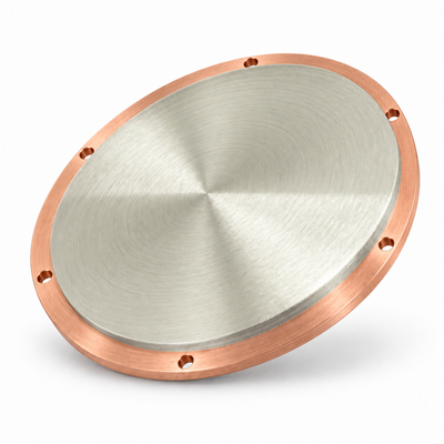 Representative image of Copper Nickel (Cu/Ni) Sputtering Target, bonded to a six-hole copper mounting backplate