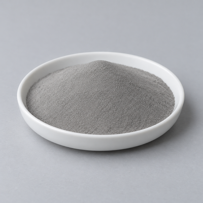Representative image of FeCoNiCrMn High-Entropy Alloy Spherical Powder: fine matte neutral gray FeCoNiCrMn high-entropy alloy powder in a white dish