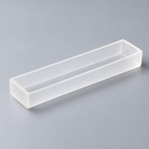 Representative image of Fused Silica Boat: flat-bottom rectangular translucent fused silica boat with equal-height straight walls.