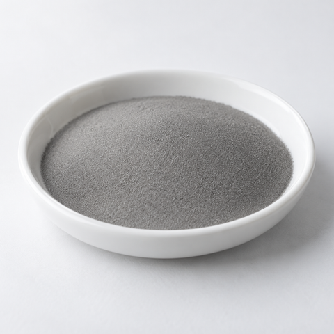 Representative image of L605 Cobalt Alloy Spherical Powder: fine neutral gray Haynes 25 L605 spherical cobalt alloy powder in a white dish