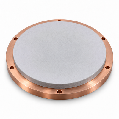 Representative image of Lithium Fluoride (LiF) Sputtering Target, bonded to a six-hole copper mounting backplate