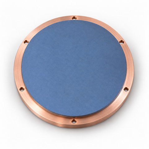 Representative image of Lithium Manganese Oxide Target, bonded to a six-hole copper mounting backplate