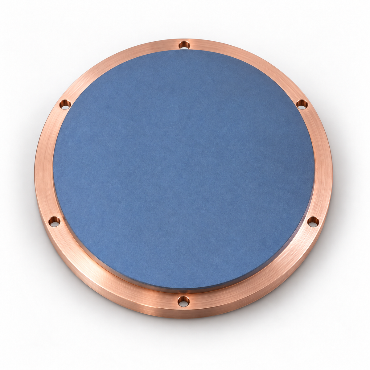 Representative image of Lithium Manganese Oxide Target, bonded to a six-hole copper mounting backplate