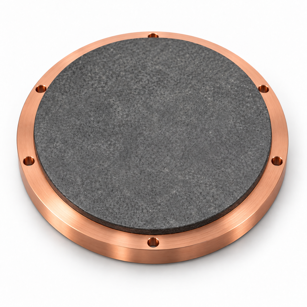 Representative image of Neodymium Copper Oxide (Nd2CuO4) Sputtering Target, bonded to a six-hole copper mounting backplate