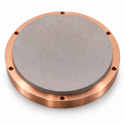 Representative image of Neodymium Nickel Oxide Sputtering Target, bonded to a six-hole copper mounting backplate