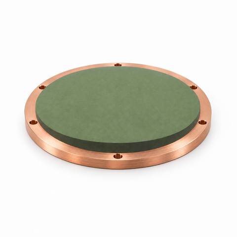 Representative image of Nickel Oxide (NiO) Sputtering Target, bonded to a six-hole copper mounting backplate