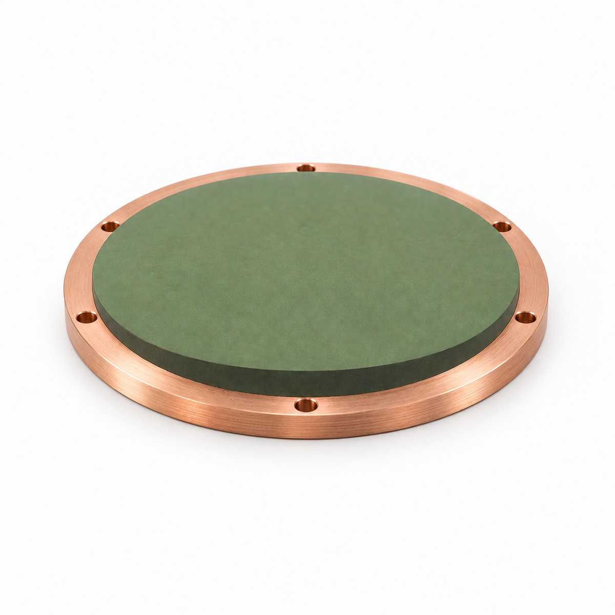 Representative image of Nickel Oxide (NiO) Sputtering Target, bonded to a six-hole copper mounting backplate