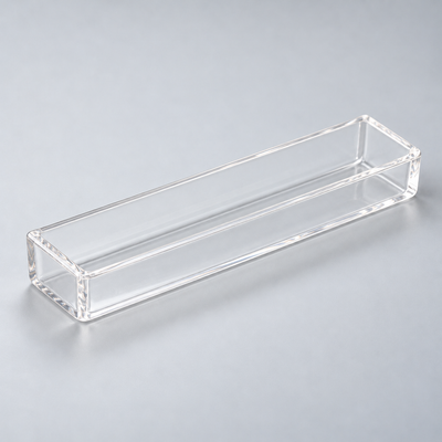 Representative image of Quartz Boat: flat-bottom rectangular clear quartz boat with equal-height straight walls.