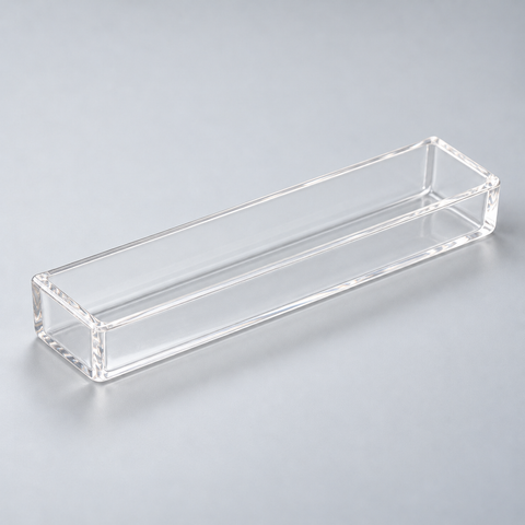 Representative image of Quartz Boat: flat-bottom rectangular clear quartz boat with equal-height straight walls.