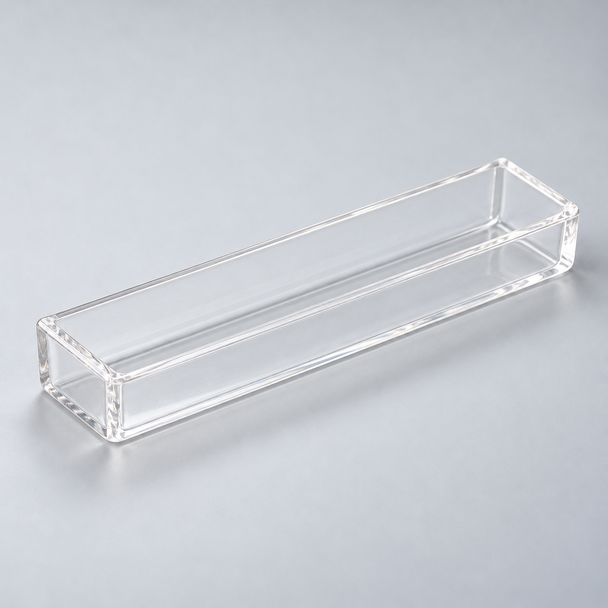 Representative image of Quartz Boat: flat-bottom rectangular clear quartz boat with equal-height straight walls.