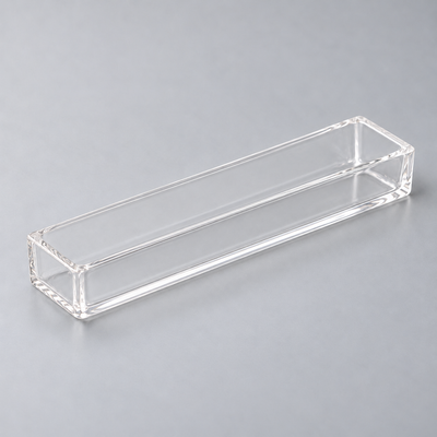 Representative image of Quartz Evaporation Boat: flat-bottom rectangular clear quartz boat with equal-height straight walls.