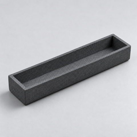 Representative image of Silicon Carbide Boat: flat-bottom rectangular silicon carbide ceramic boat with equal-height straight walls.