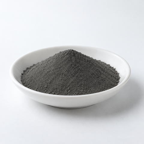 Representative image of Nickel Spherical Powder: fine dark gray nickel powder in a white dish