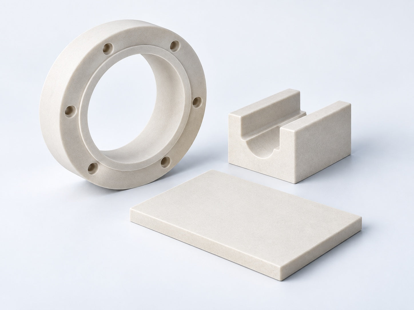 Illustrative pale ceramic ring, support block, and plate